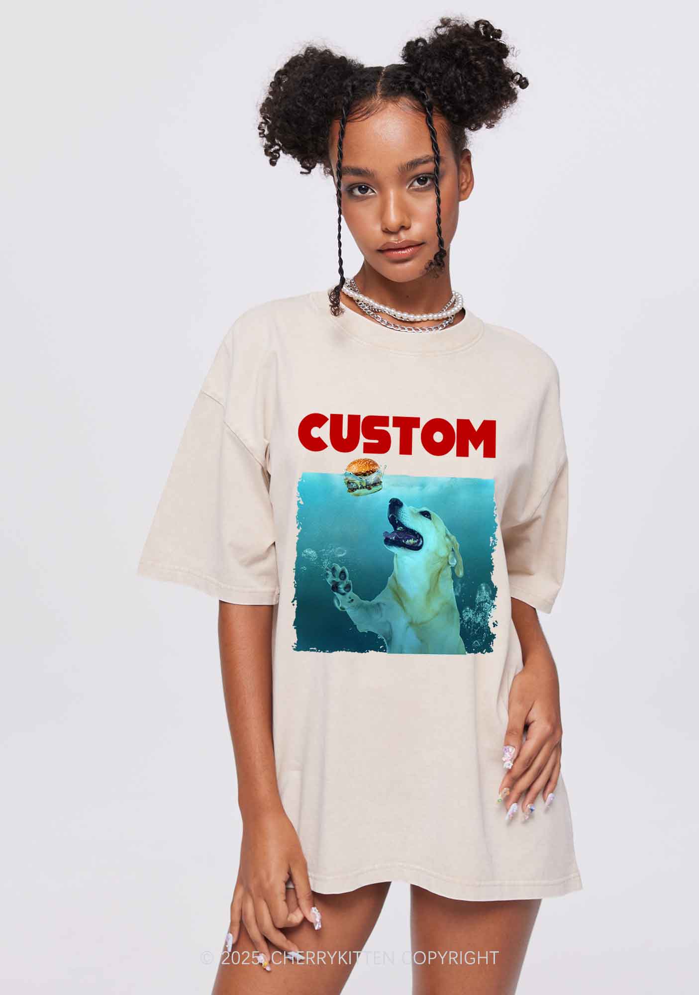 Custom Jowls Dog Y2K Shirts Washed Tee Cherrykitten