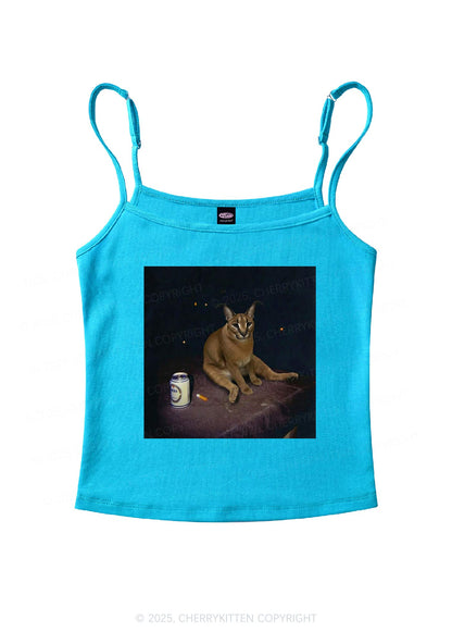Drinking Floppa Y2K Spaghetti Strap Cami Cherrykitten