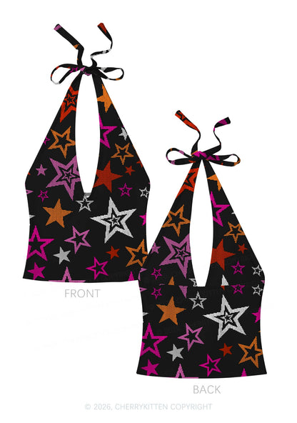 Lesbian Star Pride Y2K Print Halter Deep V Neck Cami Cherrykitten