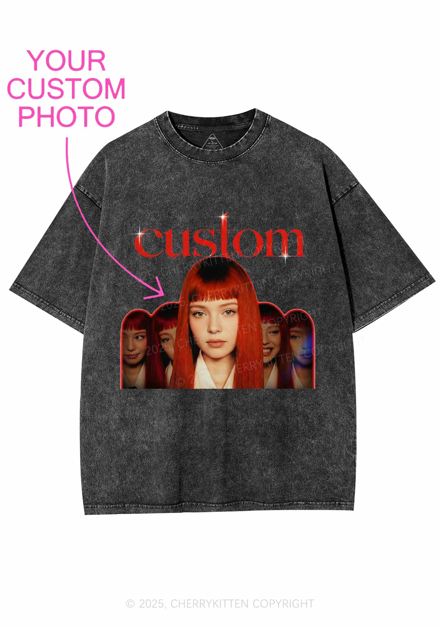 Custom Five Portraits Y2K Shirts Washed Tee Cherrykitten