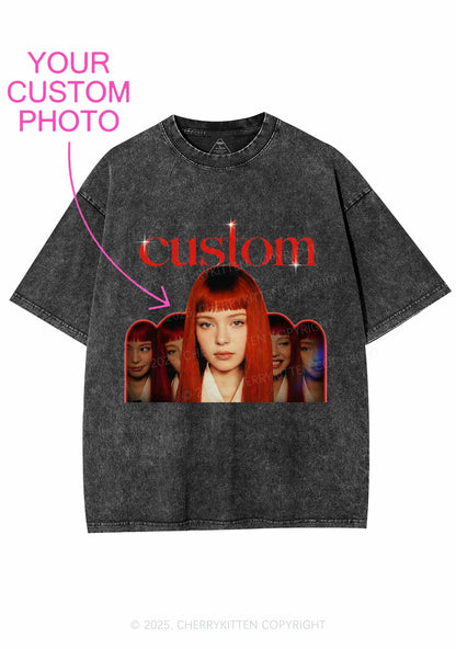 Custom Five Portraits Y2K Shirts Washed Tee Cherrykitten