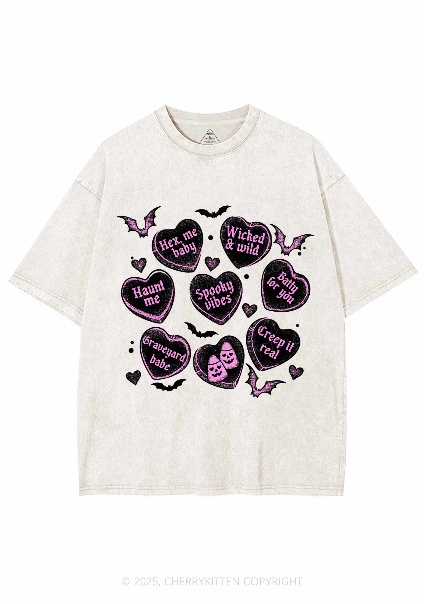 Spooky Candy Heart Valentine's Day Y2K Shirts Washed Tee Cherrykitten