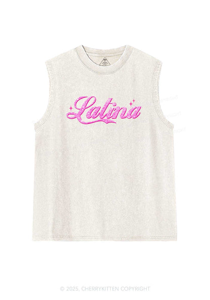 Pink Latina Y2K Washed Tank Cherrykitten