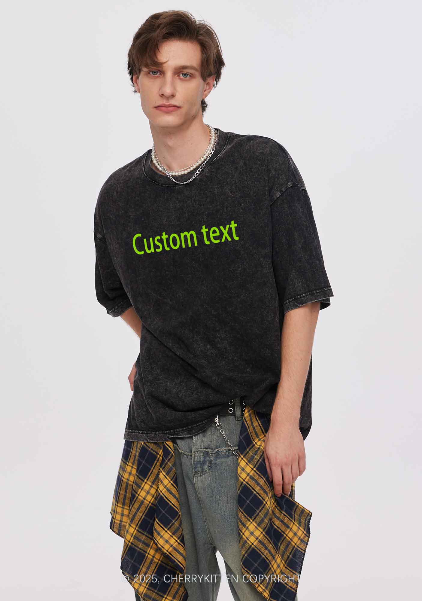 Custom Brat Text Y2K Shirts Washed Tee Cherrykitten