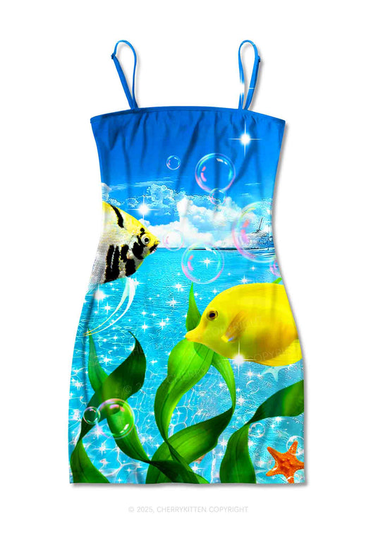 Tropical Fish Y2K Print Slip Dress Cherrykitten
