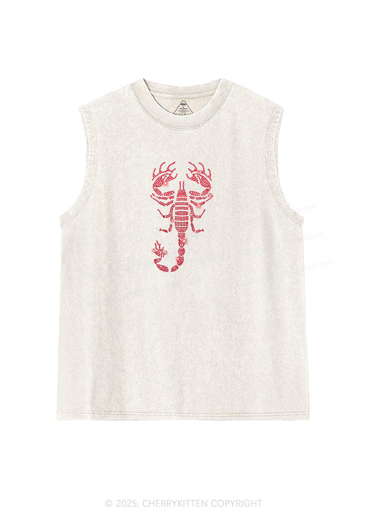 Rhinestone Red Scorpion Y2K Washed Muscle Tank Cherrykitten