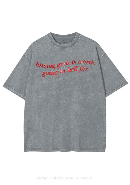 Rhinestone Kissing Girls is Worth Pride Y2K Shirts Washed Tee Cherrykitten