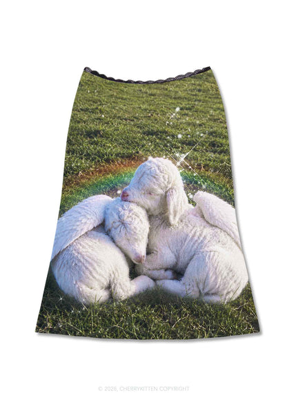 Angel Wings Baby Lambs Y2K Print Midi Skirt Cherrykitten