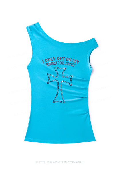 Rhinestone Get On Knees For Jesus Y2K Off Shoulder Tank Top Cherrykitten