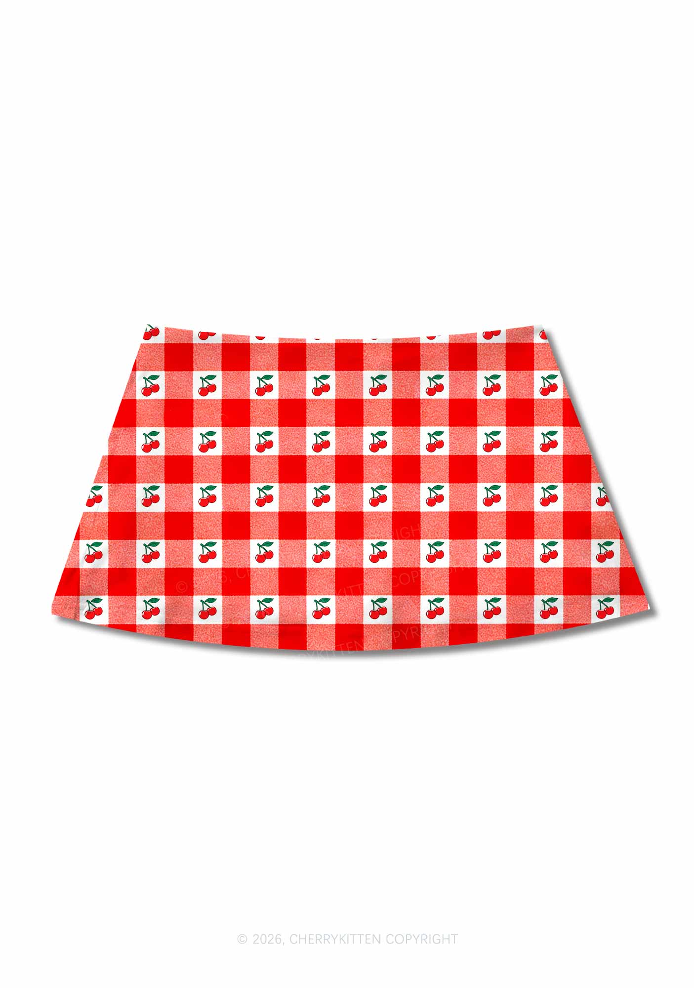 Red Plaid Cherry Y2K Print Mini Skirt Cherrykitten