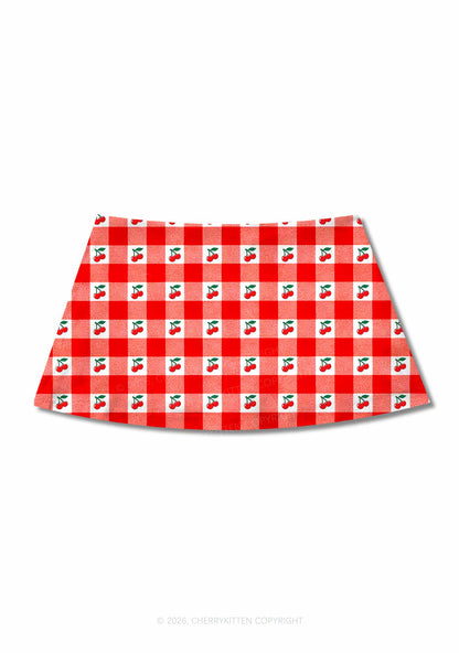 Red Plaid Cherry Y2K Print Mini Skirt Cherrykitten