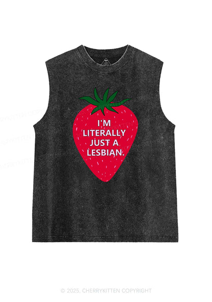 Lesbian Strawberry Pride Y2K Washed Muscle Tank Cherrykitten