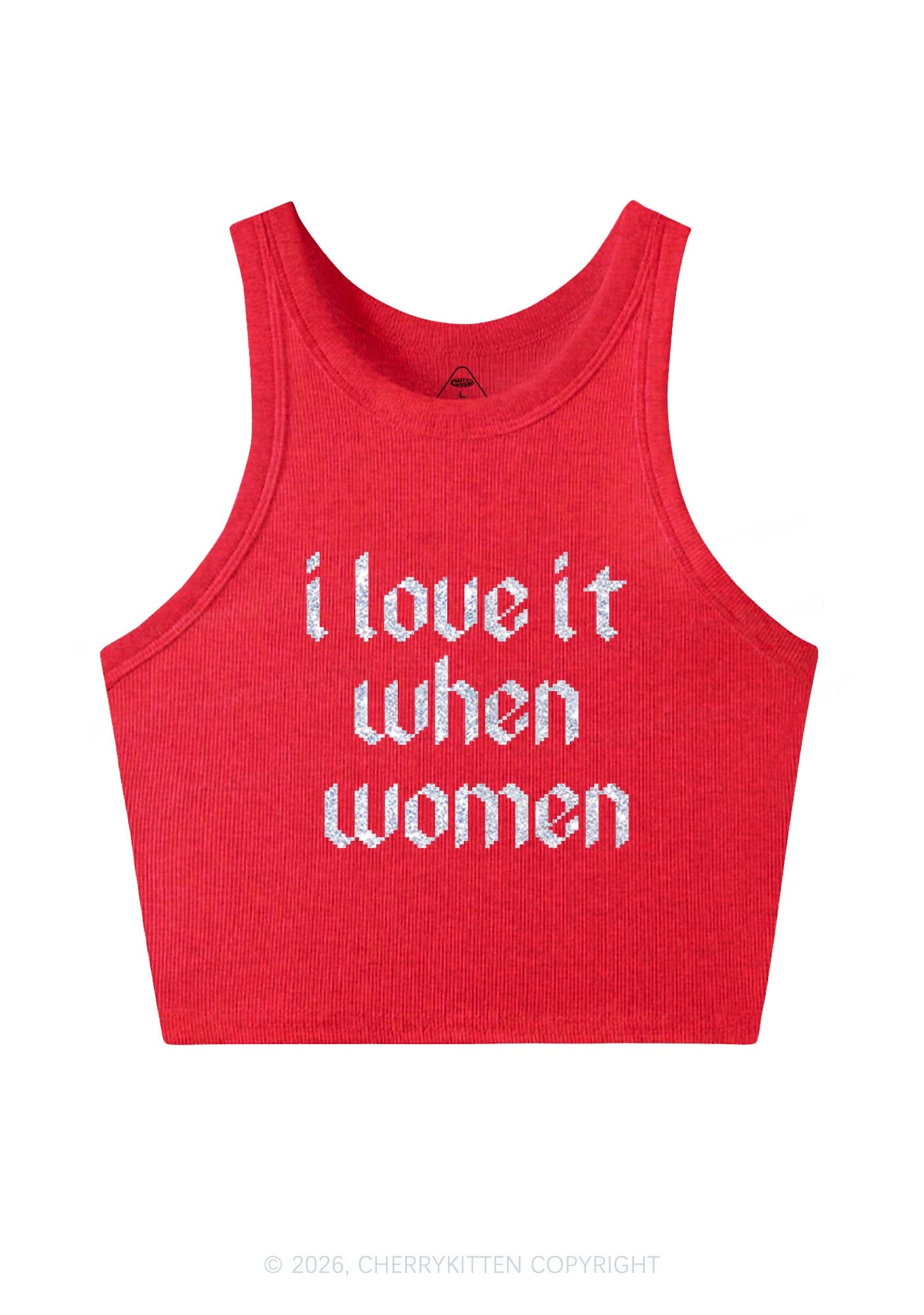 Glitter I Love It When Women Pride Y2K Crop Tank Top Cherrykitten