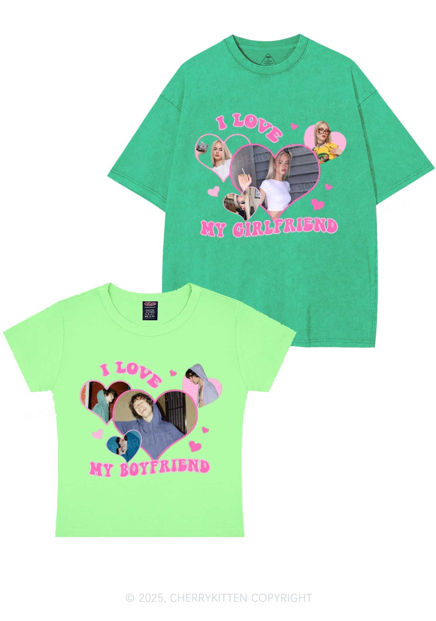 Custom GF BF Photo Y2K Valentine's Day Couple Shirt Cherrykitten