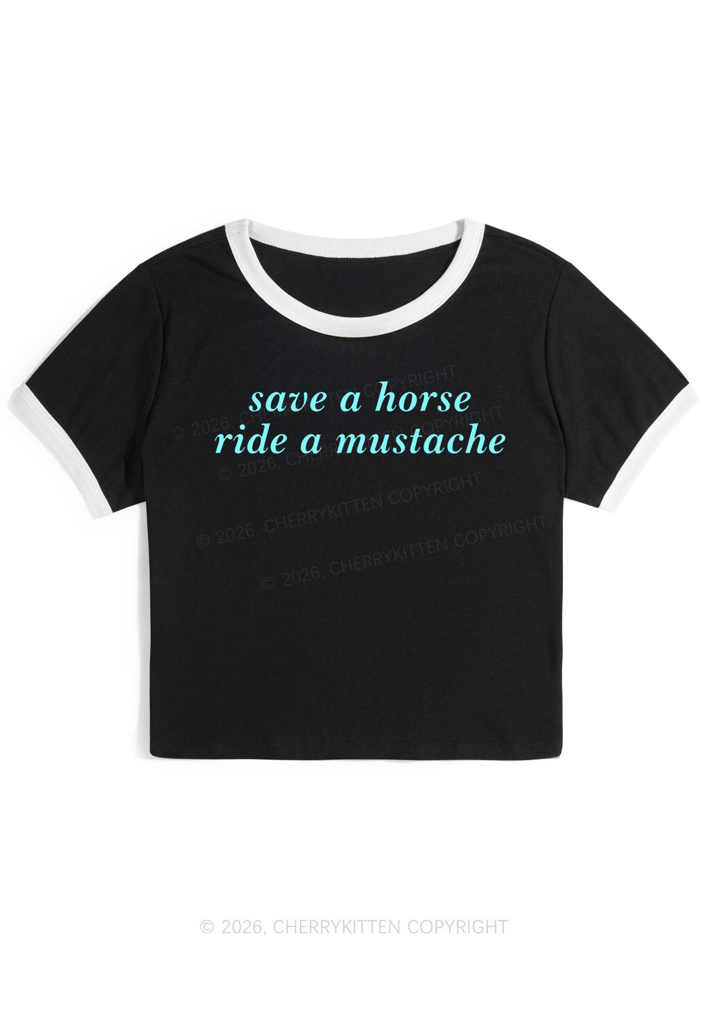 Ride A Mustache Y2K Ringer Tee Cherrykitten