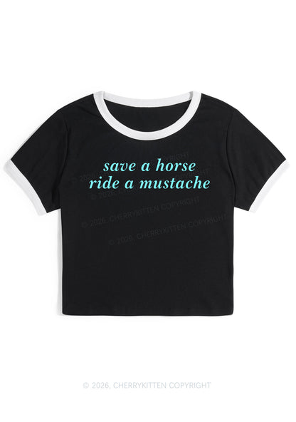 Ride A Mustache Y2K Ringer Tee Cherrykitten