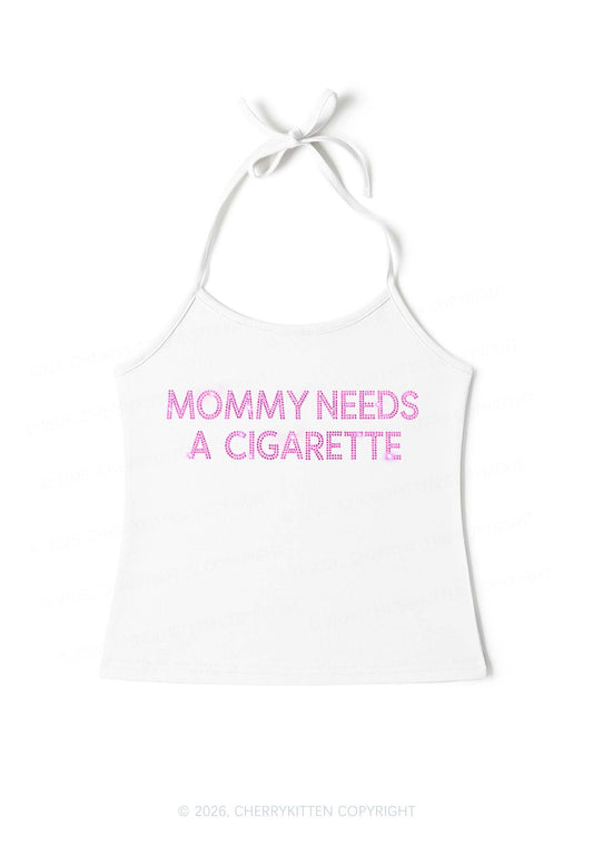 Rhinestone Mommy Needs Cigarette Y2K Halter Neck Cami Cherrykitten