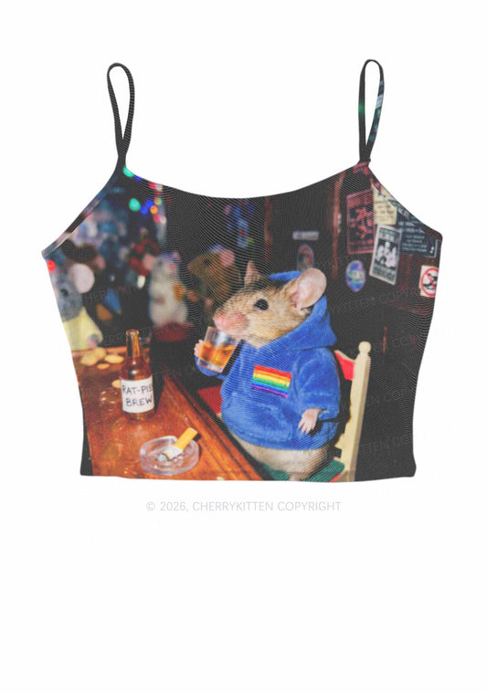 Blue Hoodie Rat Drinking Pride Y2K Mesh Cami Tank Cherrykitten