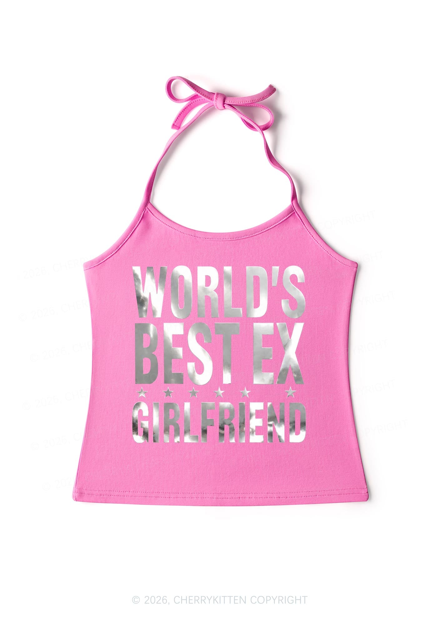 Best Ex Girlfriend Silver Foil Printed Y2K Halter Neck Cami Cherrykitten