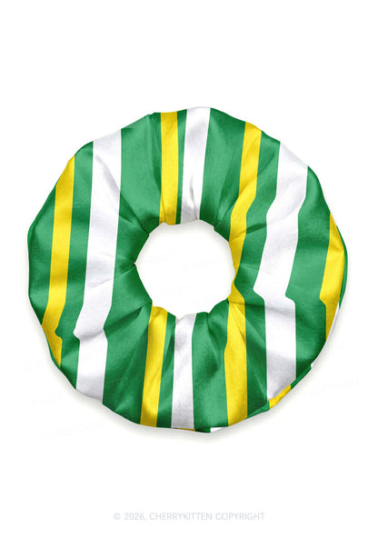 Yellow Green White Stripes Y2K Hair Scrunchie Cherrykitten
