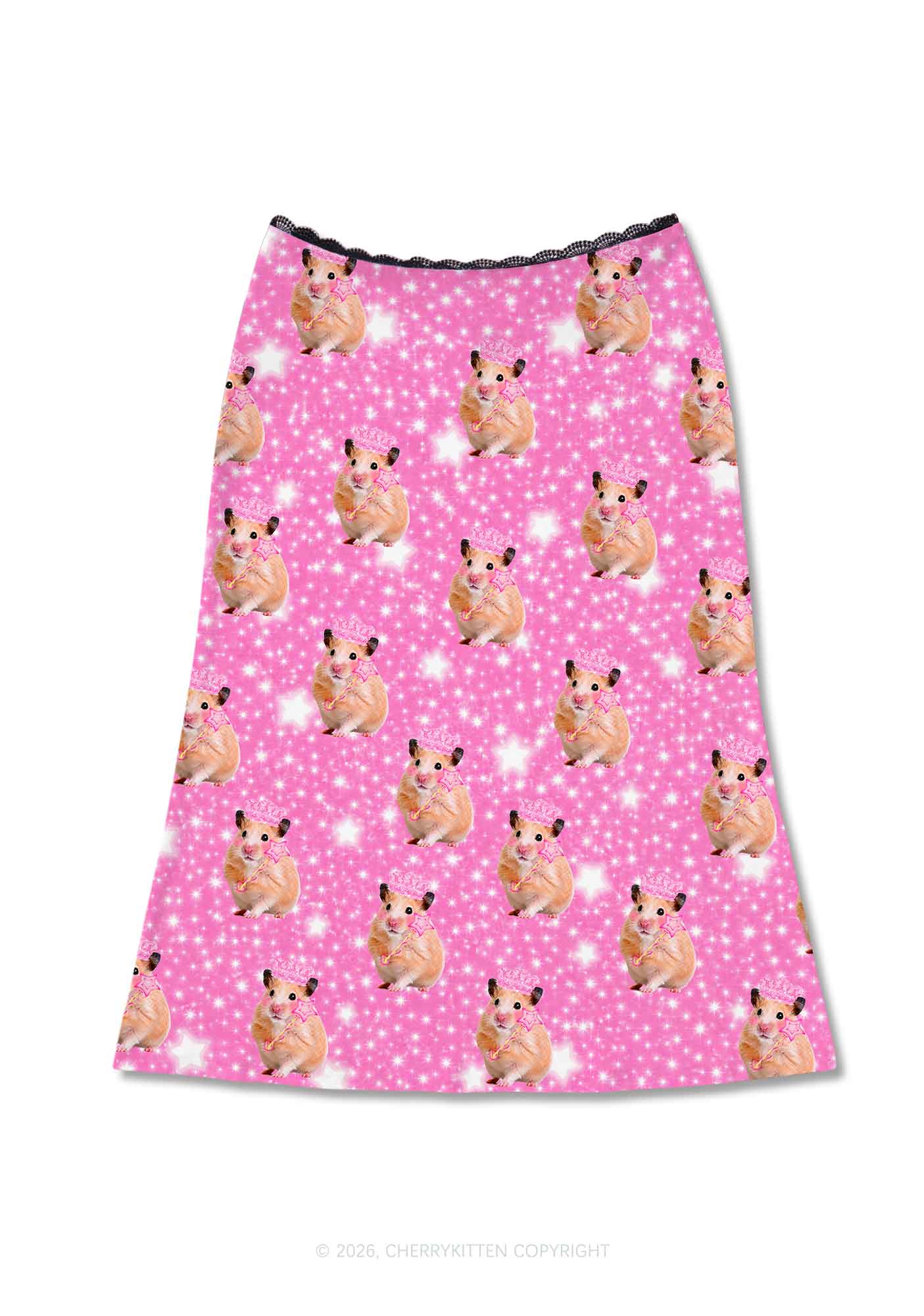 Rat Princess Y2K Print Midi Skirt Cherrykitten