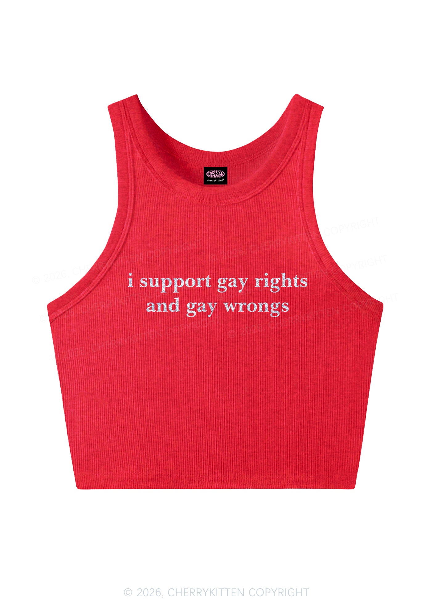 Glitter I Support Gay Rights Pride Y2K Crop Tank Top Cherrykitten