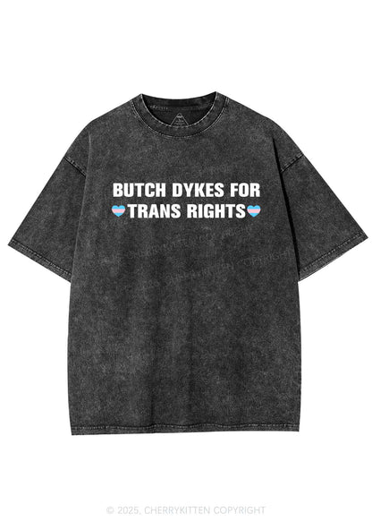 Butch Dykes For Trans Rights Y2K Shirts Washed Tee Cherrykitten