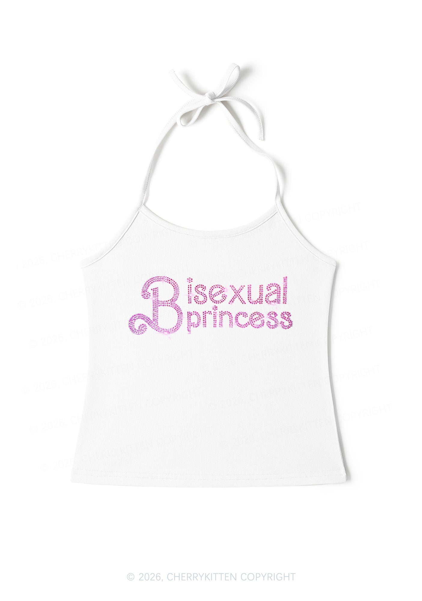 Rhinestone Bisexual Princess Pride Y2K Halter Neck Cami Cherrykitten