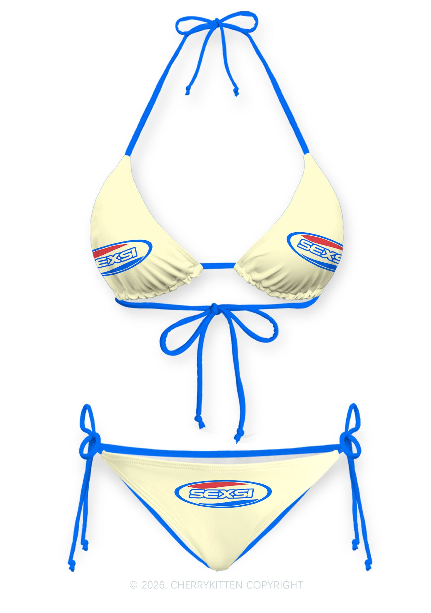 Pale Yellow Sexsi Y2K Print Bikini Set Cherrykitten