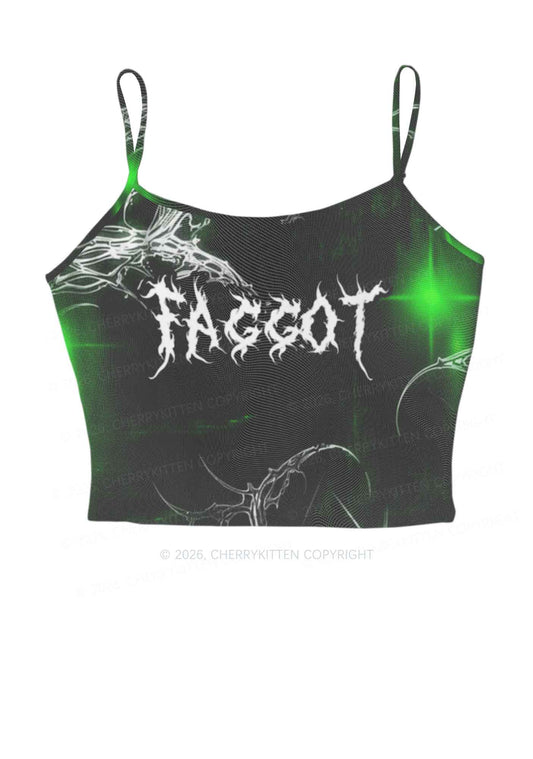 Green Gothic Faggot Pride Y2K Mesh Cami Tank Cherrykitten