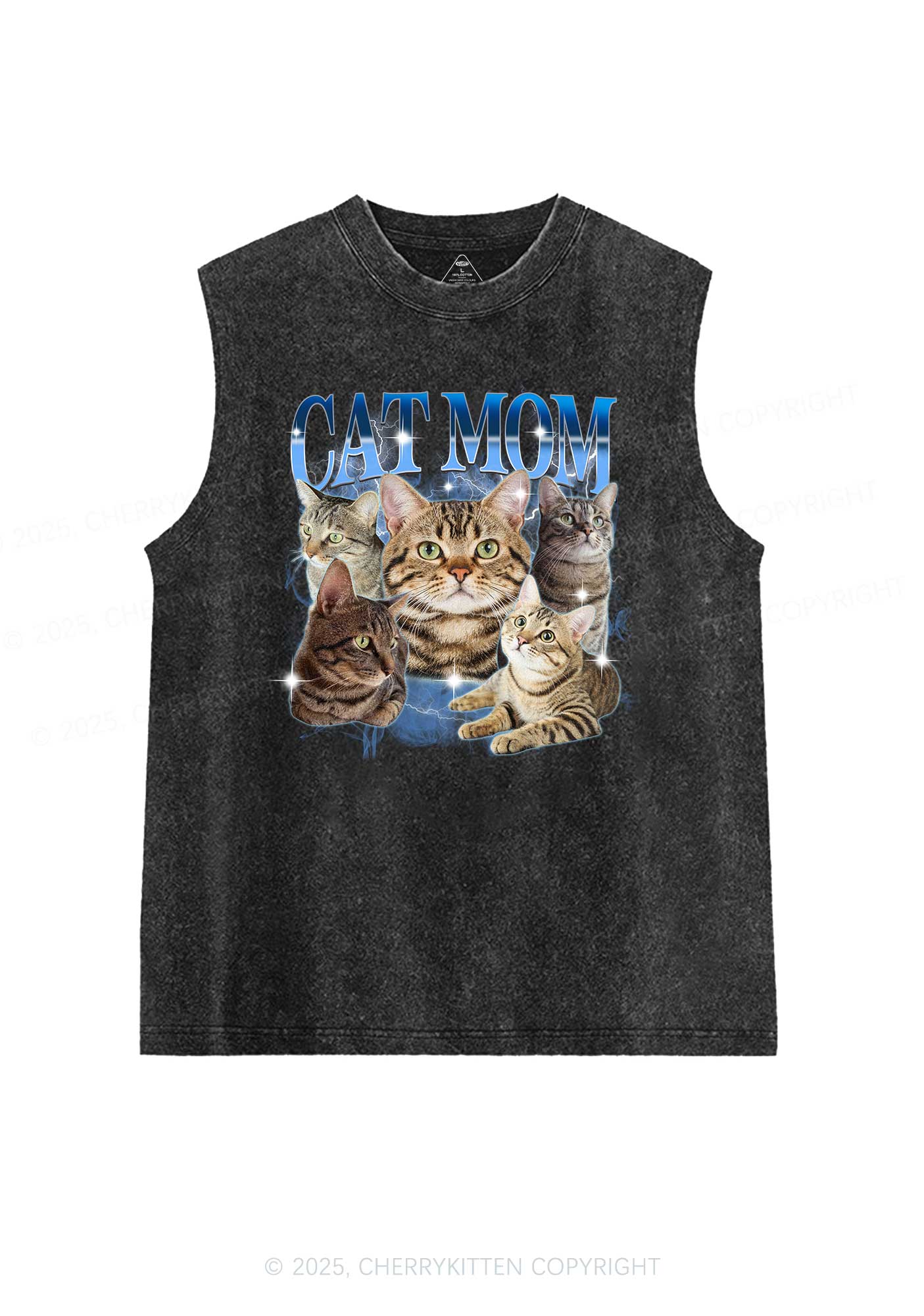 Custom Photo Cat Mom Y2K Washed Muscle Tank Cherrykitten