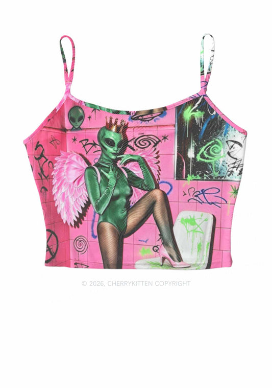 Alien Angel Graffiti Wall Y2K Mesh Cami Tank Cherrykitten