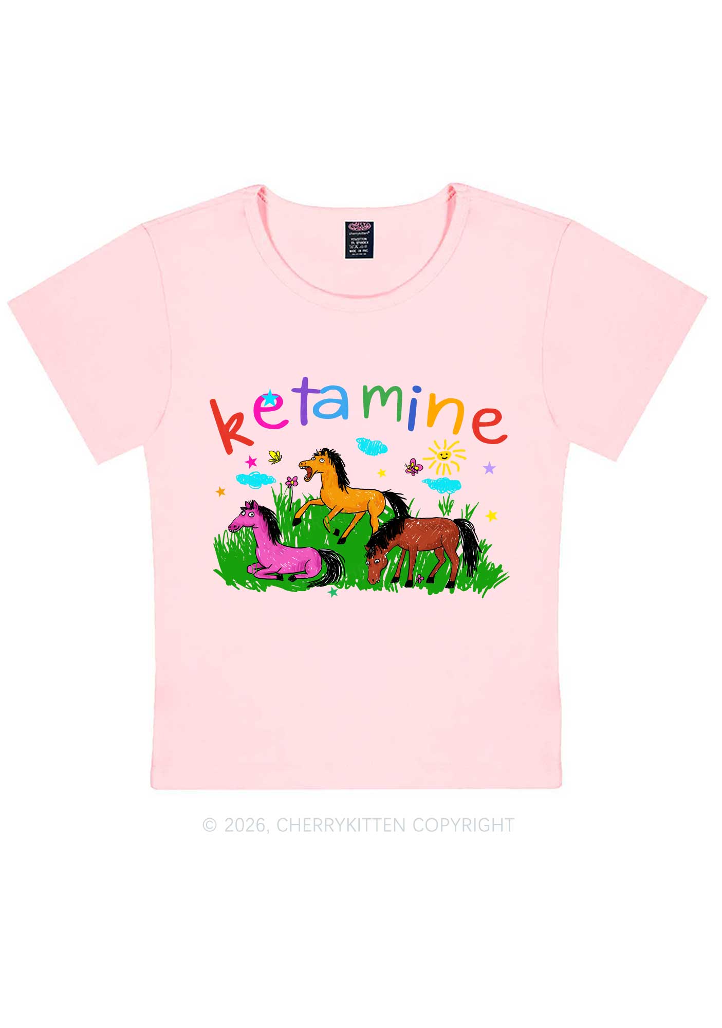 Rainbow K Pony Y2K Baby Tee Cherrykitten