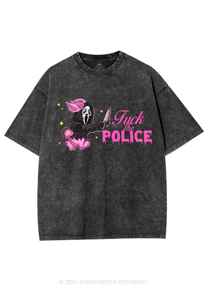 Halloween Fxxk The Police Y2K Shirts Washed Tee Cherrykitten