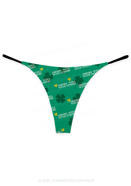 Drinks Well With Others St Patricks Y2K Print Bikini String Thong Cherrykitten