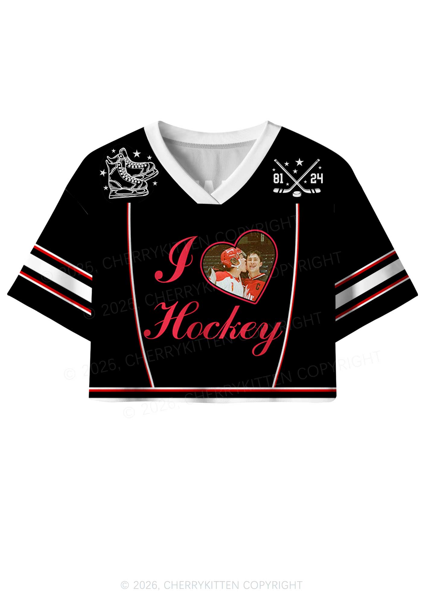 Black I Love Hockey HR Y2K Crop Sport Jersey Shirts Cherrykitten