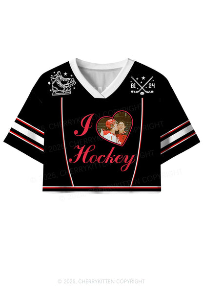 Black I Love Hockey HR Y2K Crop Sport Jersey Shirts Cherrykitten