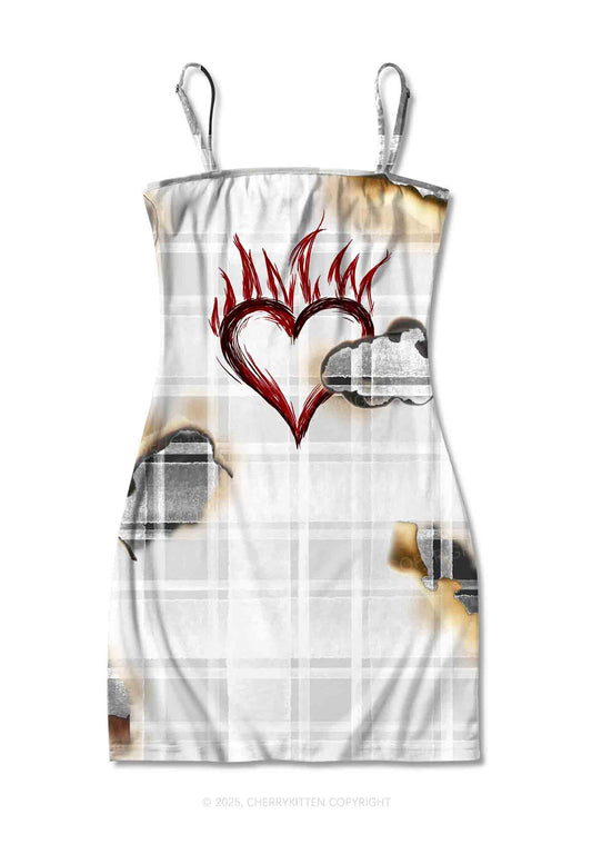 Scorched Love Heart Y2K Print Slip Dress Cherrykitten