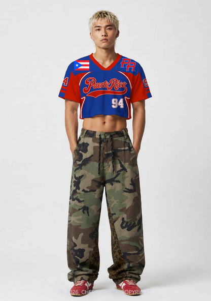 Red Blue Color Block PR Y2K Crop Sport Jersey Shirts Cherrykitten