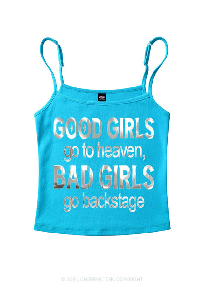 Bad Girls Go Backstage Silver Foil Printed Y2K Spaghetti Strap Cami Cherrykitten