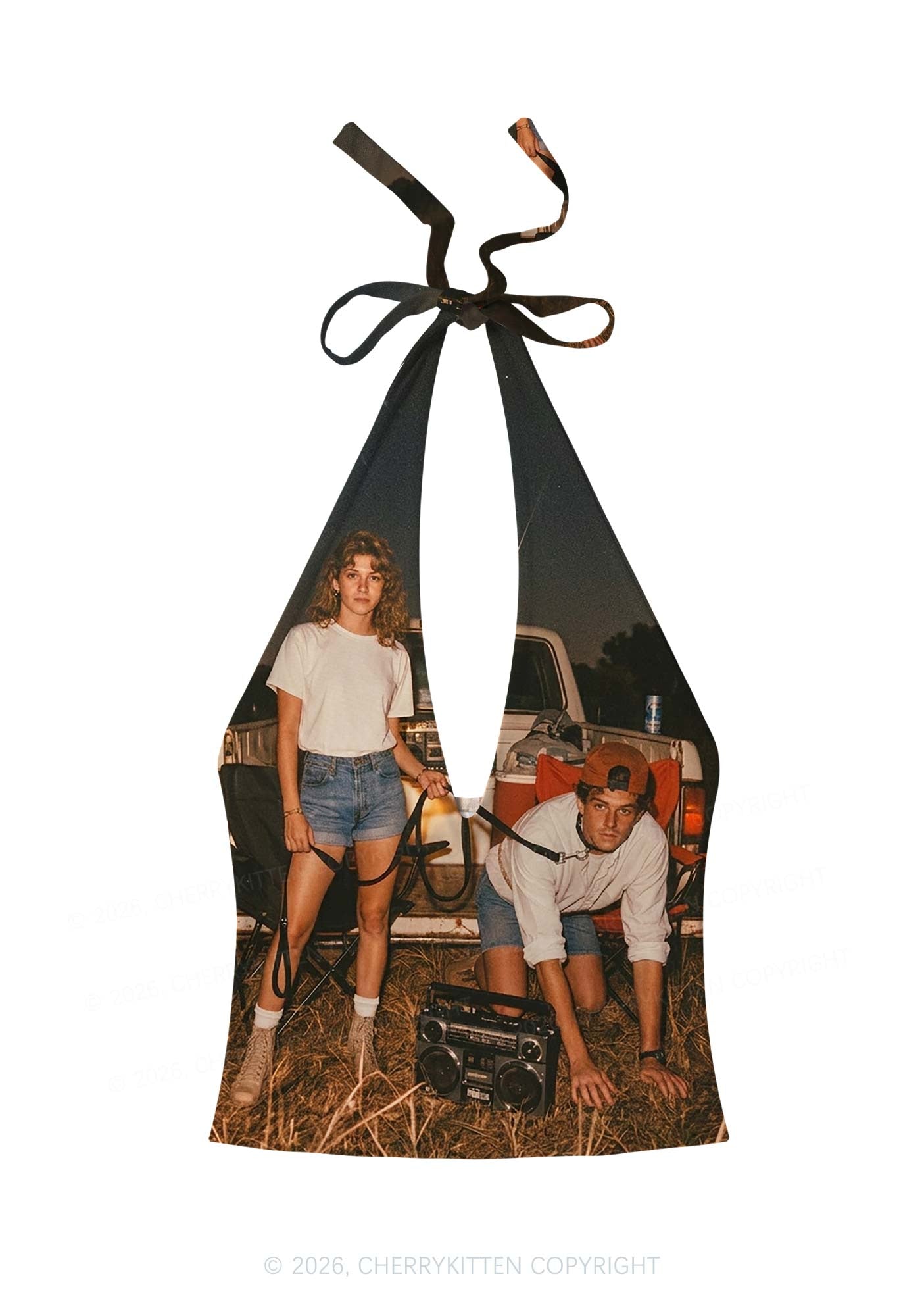 Outdoor Pet Boy Y2K Print Halter Deep V Neck Cami Cherrykitten