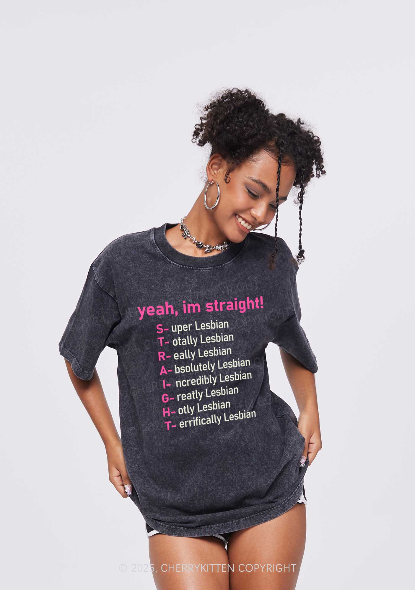 Straight Lesbian Y2K Shirts Washed Tee Cherrykitten