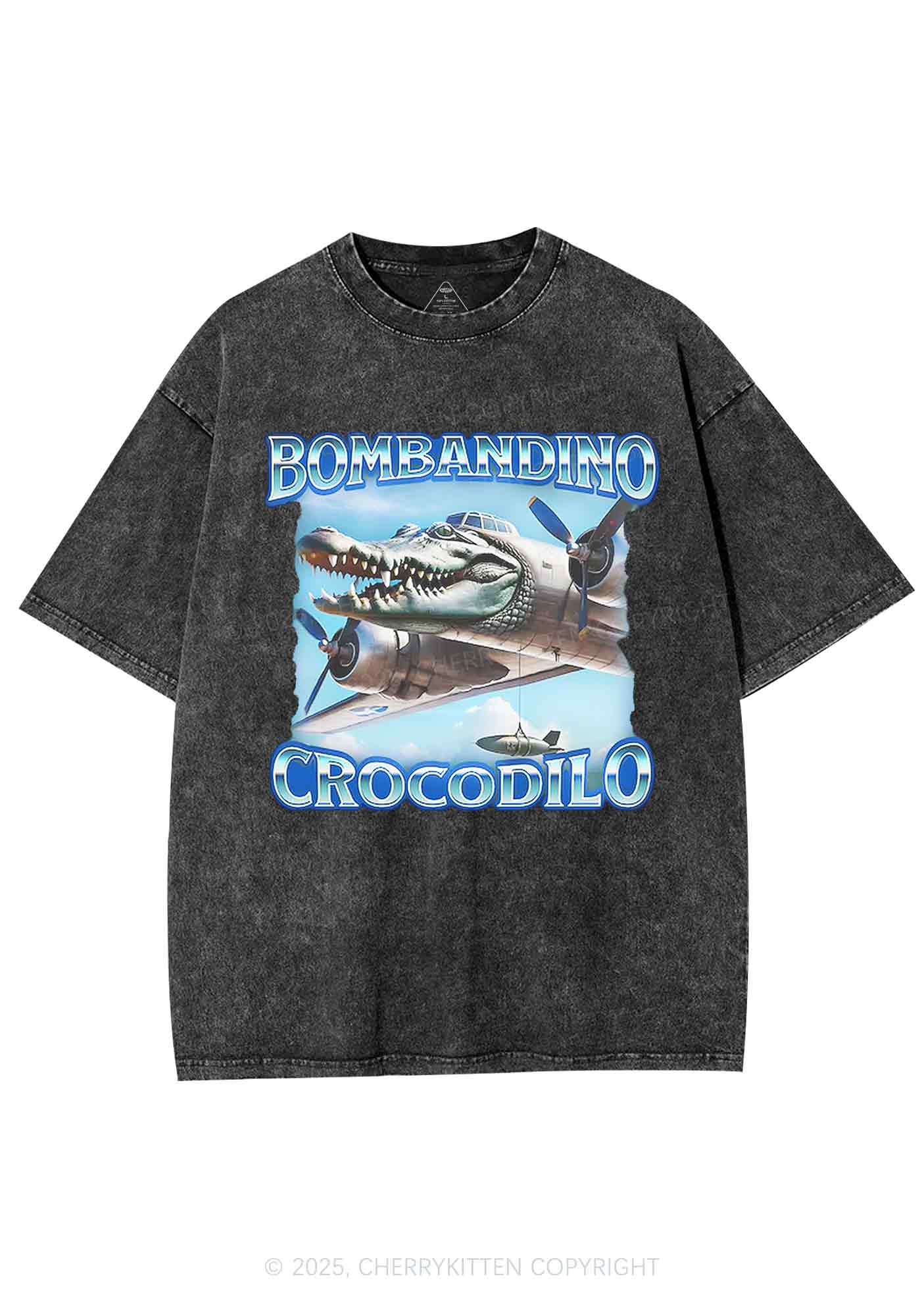 Bombandino Crocodilo Italian Brainrot Shirt Y2K Shirts Washed Tee Cherrykitten