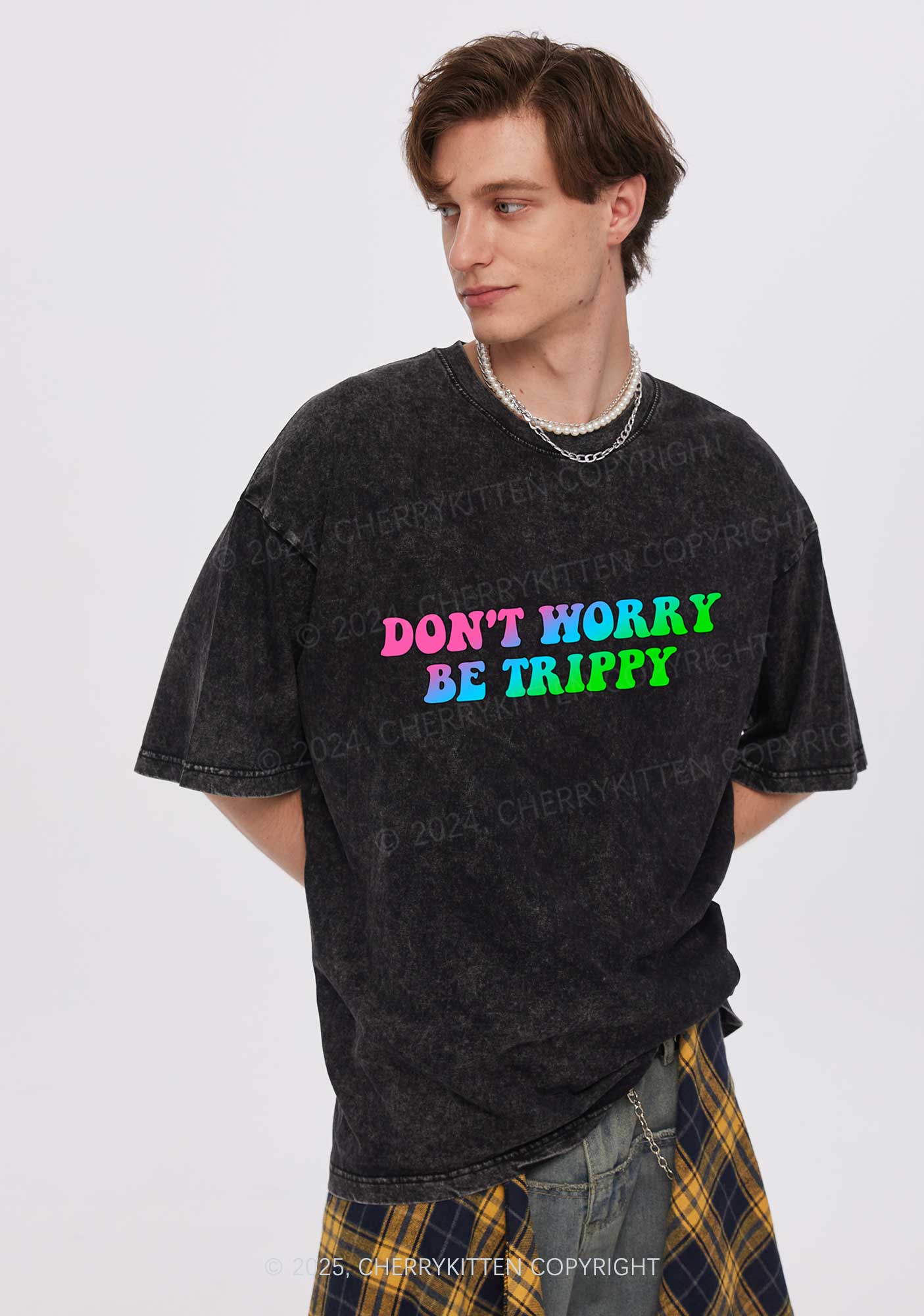 Dont Worry Be Trippy Y2K Shirts Washed Tee Cherrykitten