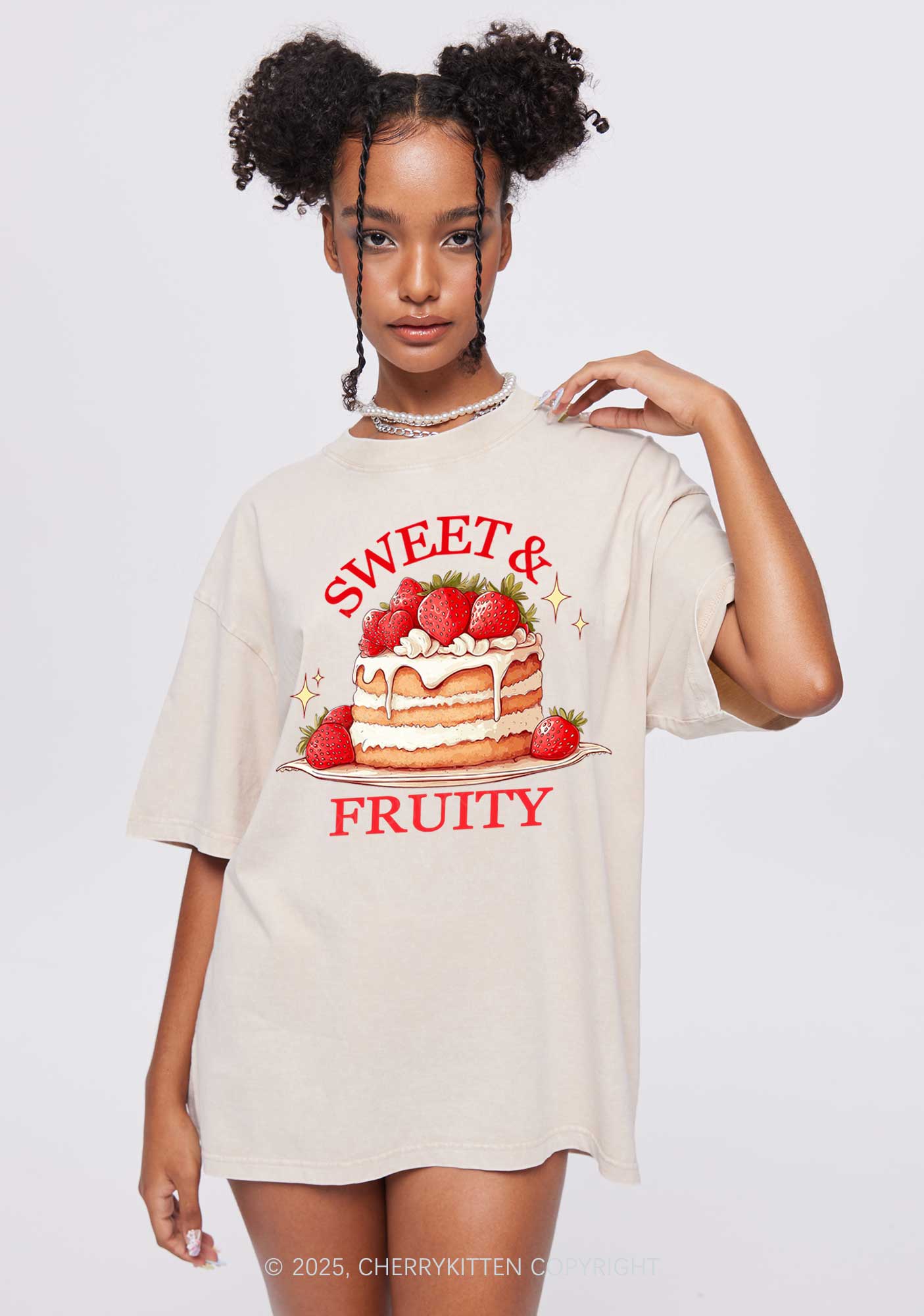 Sweet And Fruity Cake Y2K Shirts Washed Tee Cherrykitten