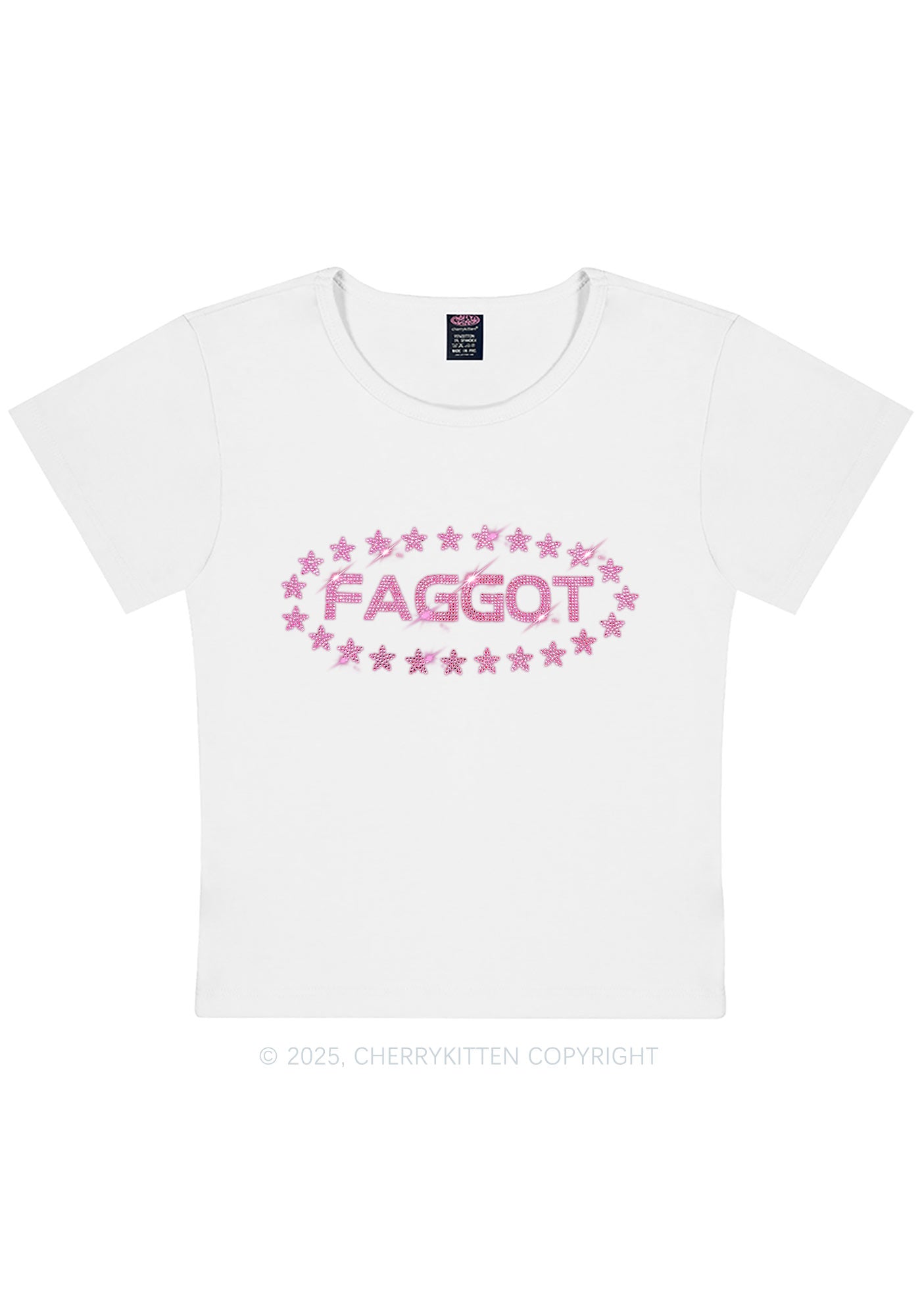 Rhinestone Pink Faggot Stars Pride Y2K Baby Tee Cherrykitten