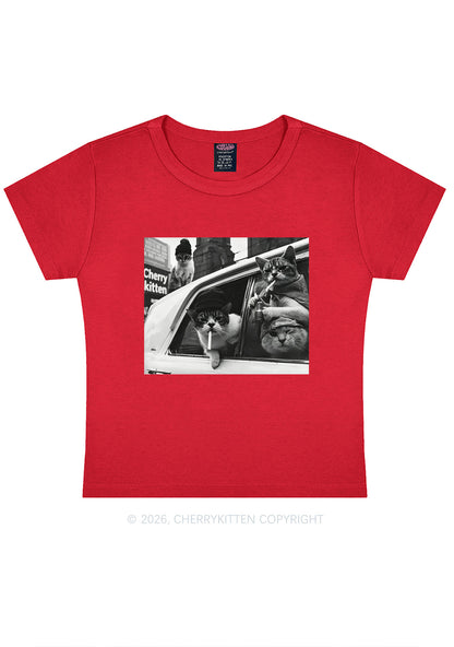 Cats Smoke In Car Y2K Baby Tee Cherrykitten
