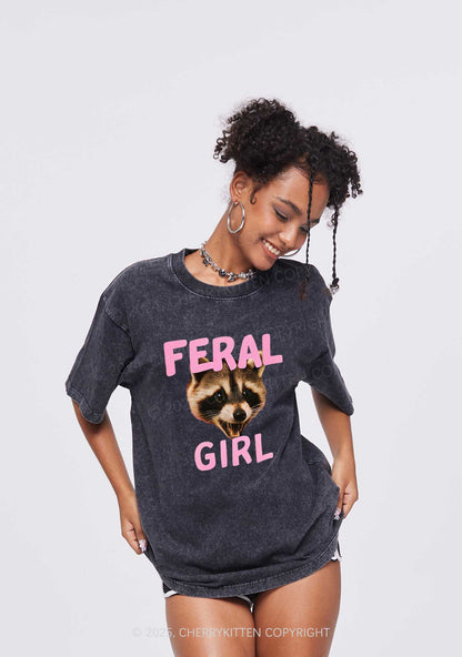 Feral Girl Raccoon Y2K Shirts Washed Tee Cherrykitten