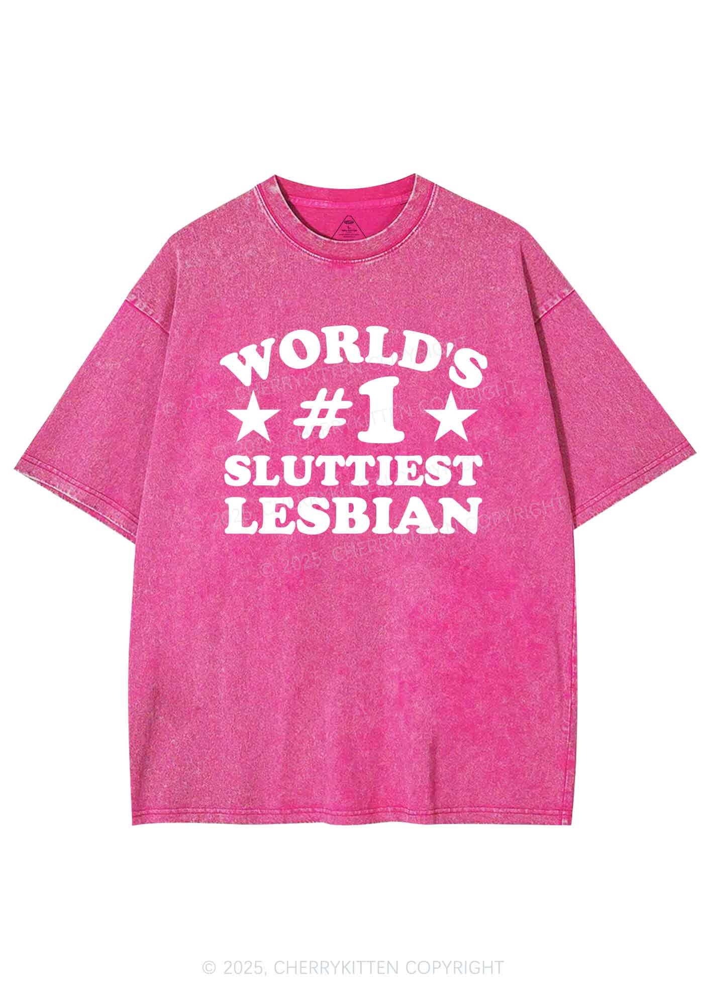 Worlds First Slxttiest Lesbian Pride Y2K Shirts Washed Tee Cherrykitten