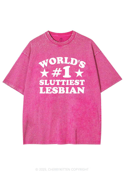 Worlds First Slxttiest Lesbian Pride Y2K Shirts Washed Tee Cherrykitten